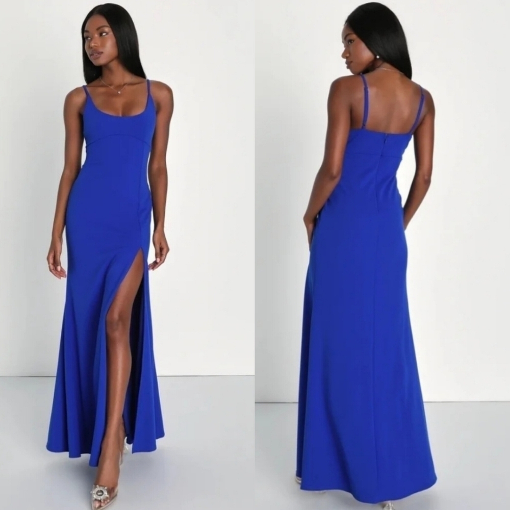 Lulus Modern Sensation Royal Blue Scoop Neck Mermaid Maxi Dress M Wedding Party